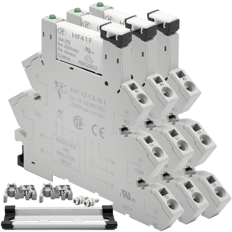 [Australia - AusPower] - (3Pcs) Miniature Relays for PLC Controller 24V DC and 24V AC Both;6 Amp with LED Flasher Relay;Socket 41F-1Z-C4;Relay 24V Din Rail; Spring Terminals Socket 3PCS 24VDC/AC Spring Terminals Socket 
