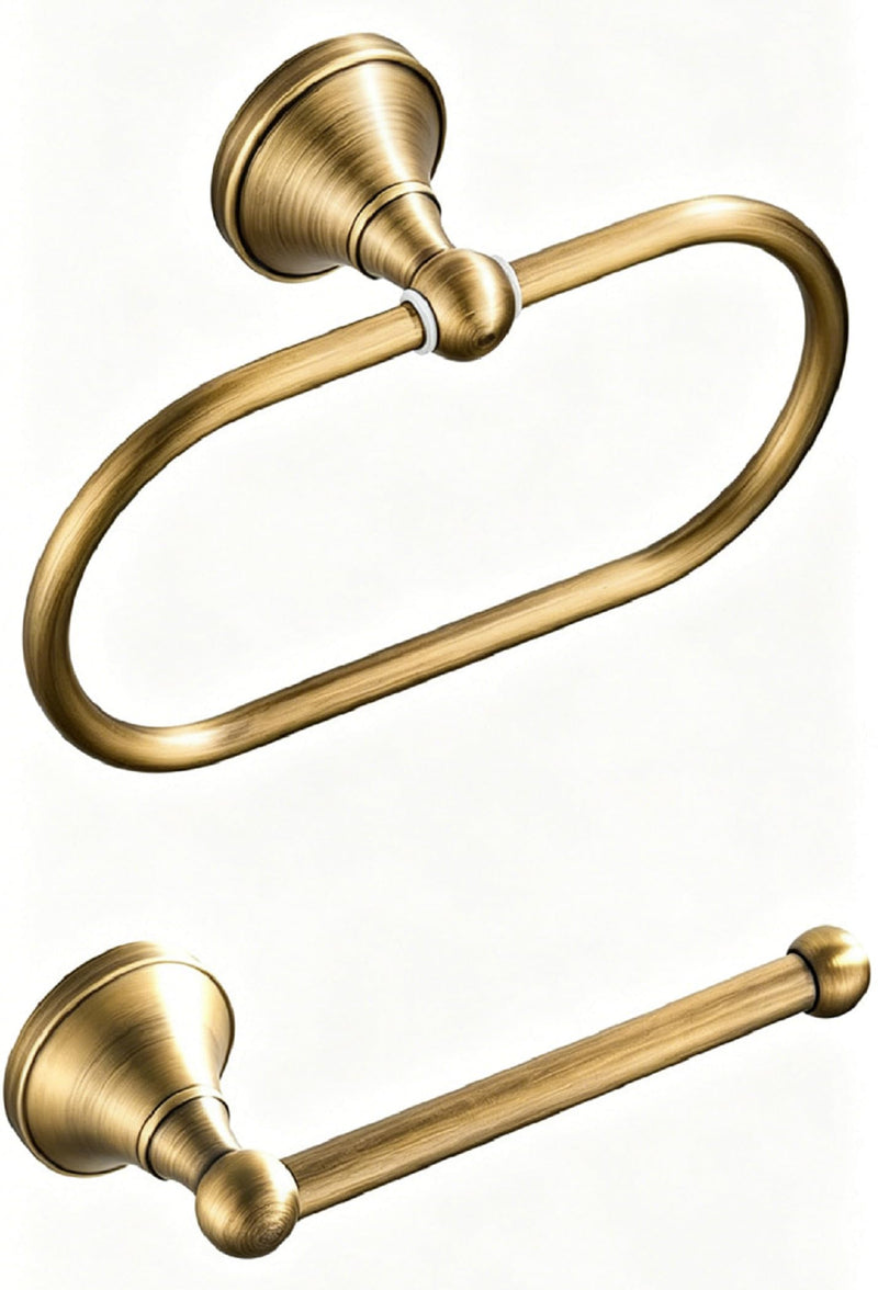 WOLIBEER Brass Toilet Paper Holder,AntiqueTowel Ring Oval Bathroom Tissue Roll Holder Hanger Bath Accessories Hardware Wall Mounted 2 Pieces Brass B