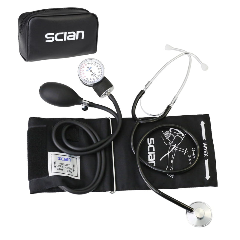 [Australia - AusPower] - Scian Manual Blood Pressure Cuff with Stethoscope – Professional Aneroid Sphygmomanometer with Adult Cuff 8.7”-16.5”& D-Ring, Classic Bp kit with Carrying Bag (Black) 