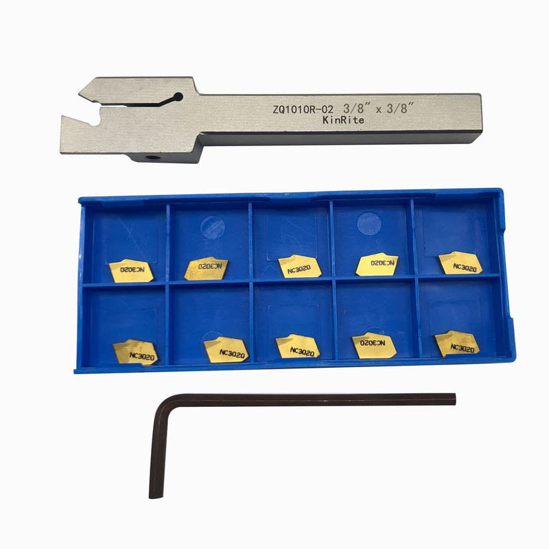 [Australia - AusPower] - 1/2" 3/8" Indexable Lathe Grooving Parting Holder with 10 Pieces GTN- SP200 Heavy Duty Nickel Plated ZQ1212R02 Right -Hand Cut Off Tool Carbide Inserts (3/8" ZQ1010R02 with 10pcs inserts) 3/8" ZQ1010R02 with 10pcs inserts 