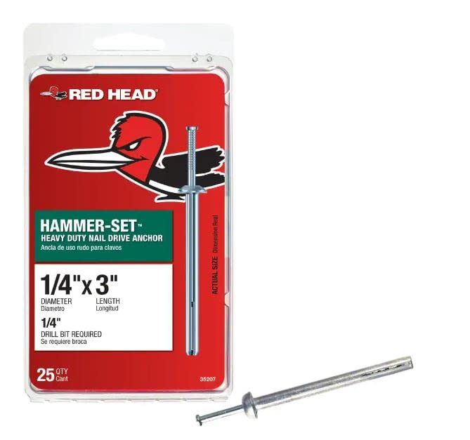 Red Head Hammer-Set 1/4 x 3 Heavy-Duty Nail Drive Anchors, 25 PCS