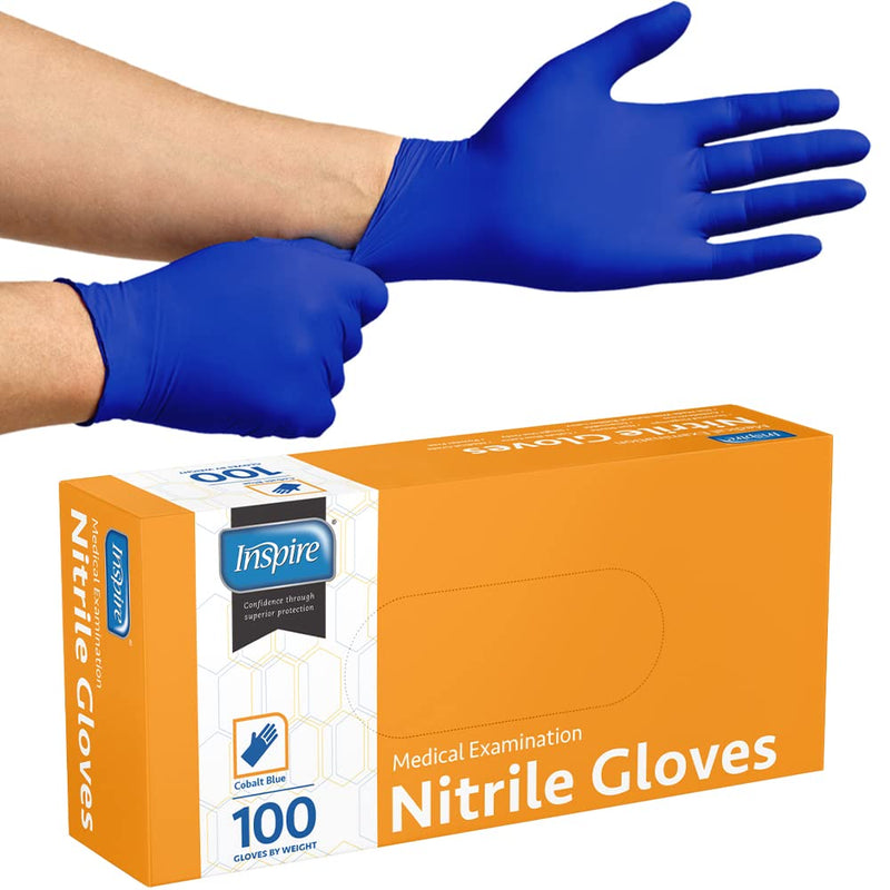 [Australia - AusPower] - Inspire Nitrile Gloves Medical Examination | 4.5 Grade The Original Quality Stretch Cobalt Blue | Disposable Latex Free Doctors,EMT, Food Service, Cleaning, Janitorial, Household, Hospitals and More Large Blue - Box of 100 