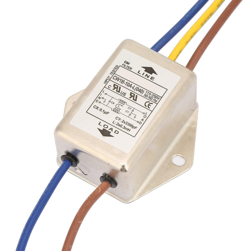 Jadeshay EMI Filter, CW1B-10A-L(040) Single-Phase Filter EMI Mains Filter 125/250V | High performance, for suppressing continuous and intermittent pulse interference