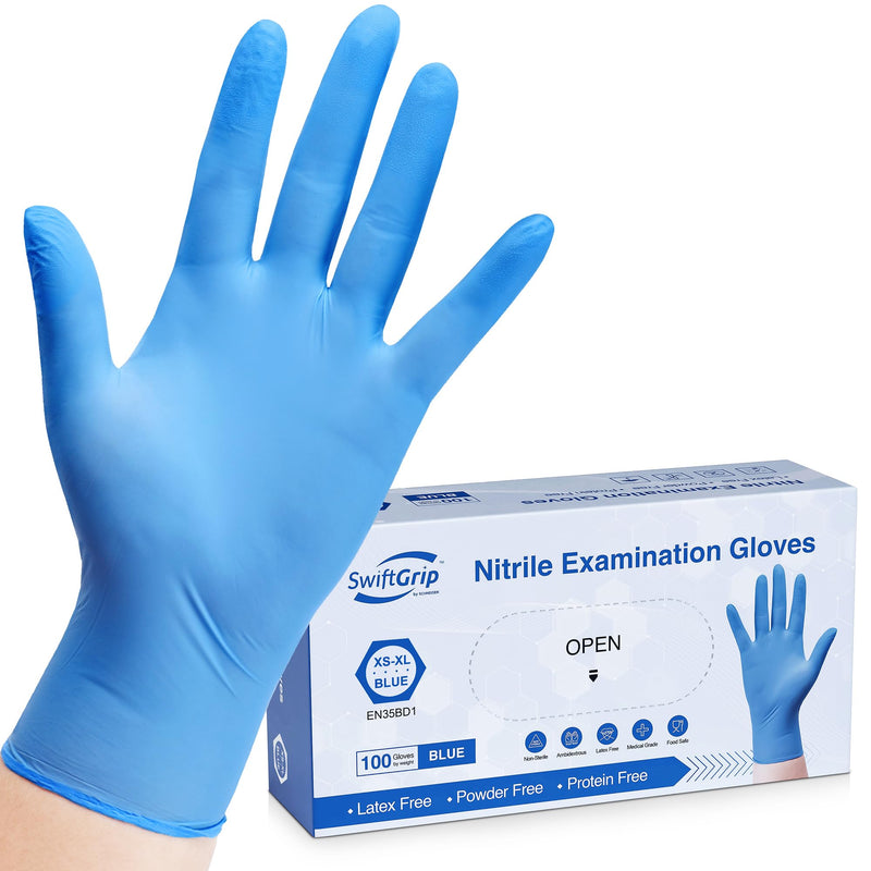 [Australia - AusPower] - Disposable Nitrile Exam Gloves, 3-mil, Blue, Nitrile Gloves Disposable Latex Free, Medical Gloves, Cleaning Gloves, Food-Safe Rubber Gloves, Powder Free, Non-Sterile, 100-ct Box (Medium) Medium 