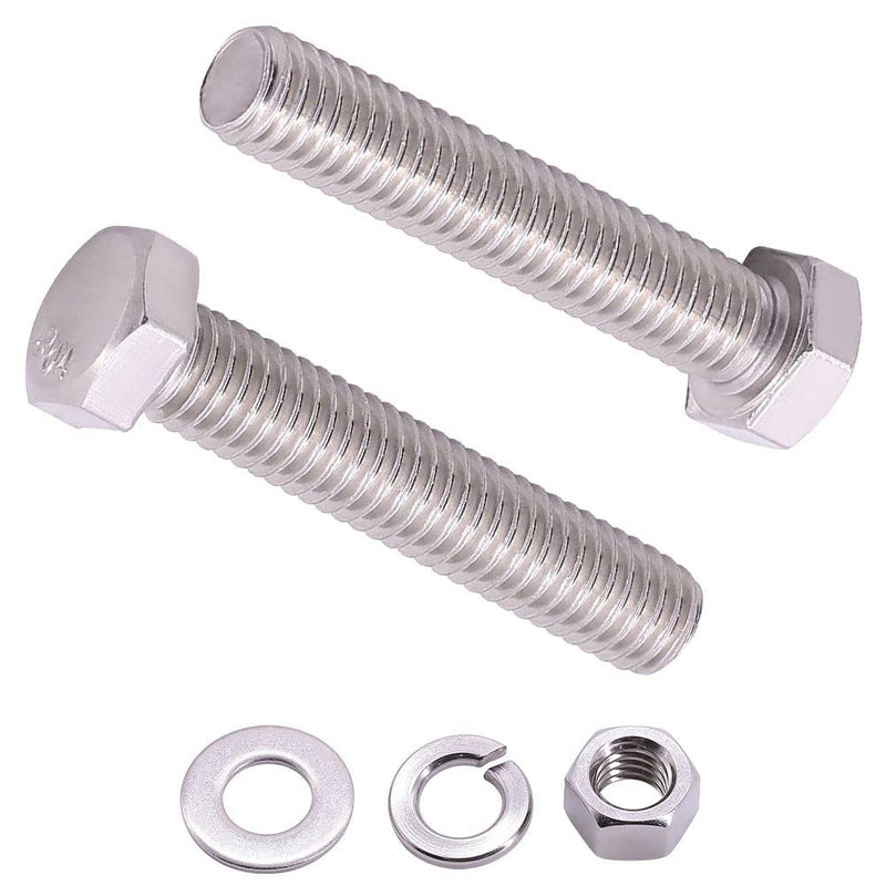 [Australia - AusPower] - (4 Sets) 1/2"-13 x 6 Hex Bolt with Hex Nut, Flat Washers (SAE) and Lock Washers Hardware Assortement, Full Thread, Coarse Thread, 304 Stainless Steel 18-8 1/2-13 x 6 4 