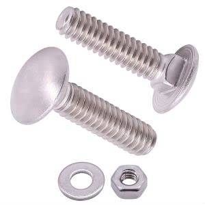 (12 Sets) 1/4"-20 x 1/2 Carriage Bolt with Hex Nuts and Flat Washers SAE, Round Head Square Neck Bolts, 304 Stainless Steel 18-8, Full Thread UNC 1/4-20 x 1/2 12