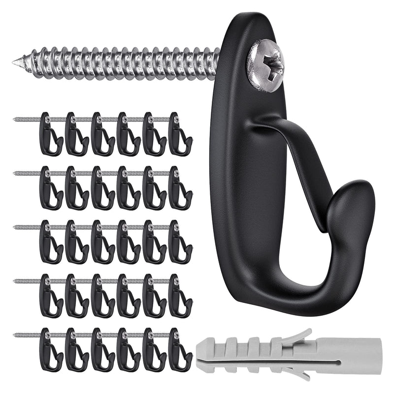 [Australia - AusPower] - SELEWARE 30PCS Screw in Hooks for Hanging Outdoor String Lights, Windproof Christmas Light Hanger Hooks, Black Wall Hooks for Patio Gazebo Fence to Hang Party Fairy Wire Lights, Plants, Wind Chimes 30 