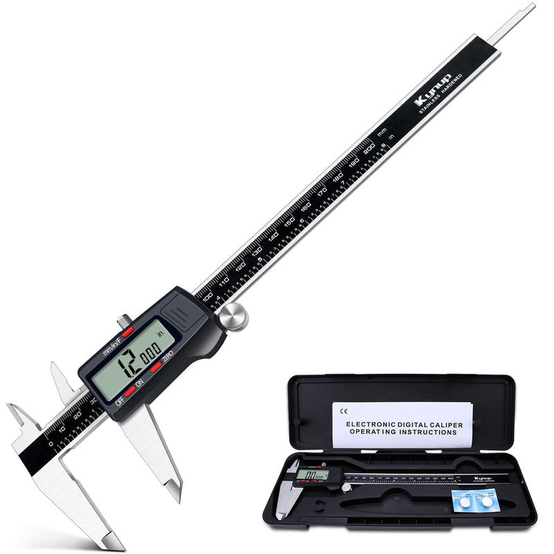 [Australia - AusPower] - Kynp Digital Caliper, 8 Inch Micrometer Caliper Tool, Vernier Caliper Gages with Stainless Steel Body, Large LCD Screen, Auto - Off Feature, Inch Metric Fraction Conversion (200mm) Black 8Inch 