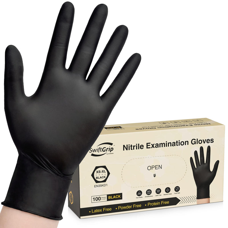[Australia - AusPower] - Disposable Nitrile Exam Gloves, 3-mil, Black Nitrile Gloves Disposable Latex Free for Medical, Cooking & Esthetician, Food-Safe Rubber Gloves, Powder Free, Non-Sterile, 100-ct Box (Medium) Medium 