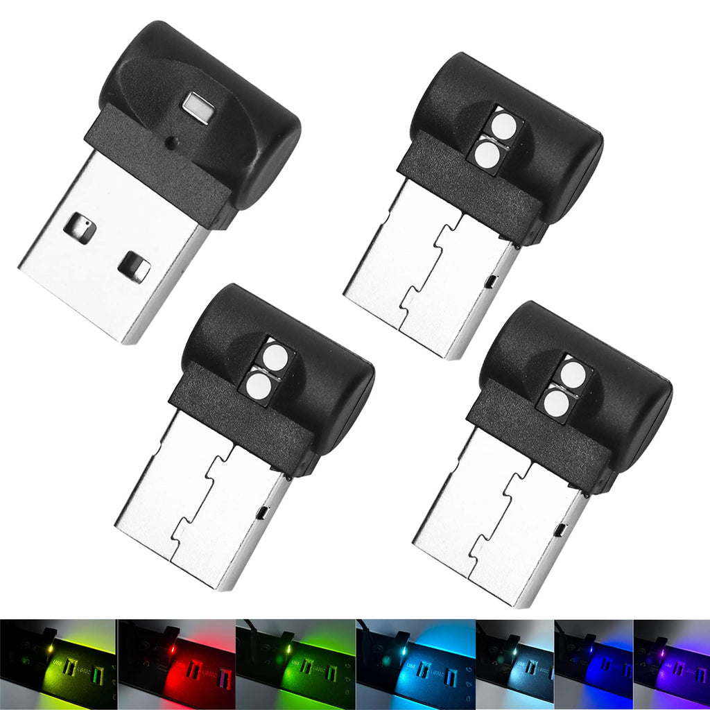 [Australia - AusPower] - 4Pcs Mini USB LED Light, RGB Portable Ambient Lighting, 5V Smart USB,7 Color Adjustable and Brightness USB Night Light, for Cars, Homes Decoration, Computers 