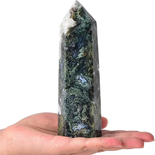 AMOYSTONE Large Healing Crystal Obelisk Towers Moss Agate Point Wand Home Decor Reiki Healing 1.1-1.7 LBS 1.1-1.7 Pound