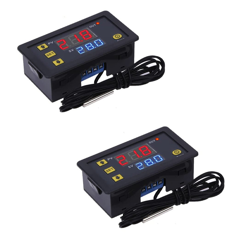 [Australia - AusPower] - W3230 Digital LED Temperature Controller Module Digital Thermostat Switch with Waterproof Probe Programmable Heating Cooling Electronic Thermostat Range from -50℃ to 120℃ (12V 10A 120W) (2 Pieces) DC 12V 