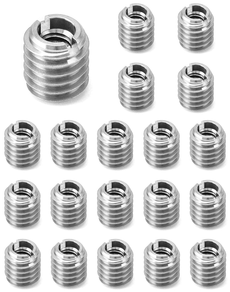 QWORK Stainless Steel Threaded Insert for Hard-Wood, 1/4-20 Internal Threads 20 Pack 5/8" Long Nut Inserts for Hardwoods, Softwoods, Plywood and Composites 1/4"-20