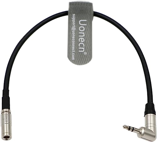 Uonecn Timecode Cable DIN 1.0/2.3 to 3.5mm TRS 90 Degree Time Code Cord for Canon R5C Tentacle Sync Easy-plug DIN to RightAngle 3.5mm
