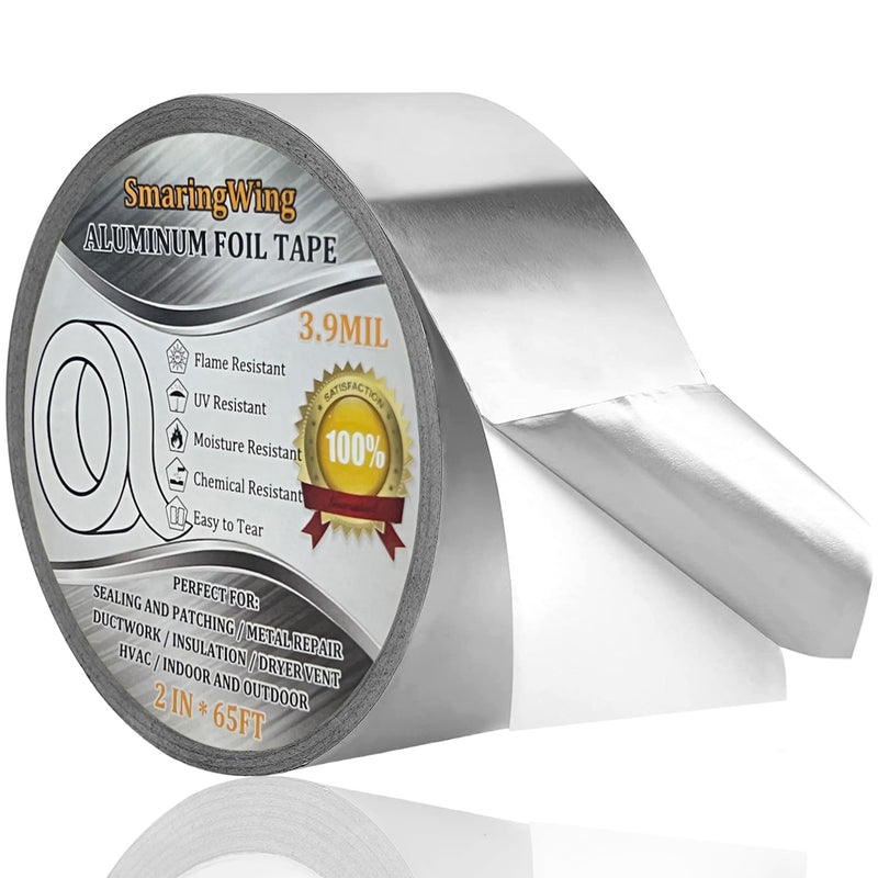 [Australia - AusPower] - Duct Tape Heavy Duty Waterproof, Premium Aluminum Foil Tape (2"*65Feet,3.9mil), Silver Metal Patch & Seal Tape, High Temperature, Insulation Adhesive for Ductwork, Sealing, Sealant, HVAC, Dryer Vents 1-Pack 