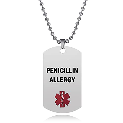 LSxAB Medical Alert Dog Tag Necklace for Men Women Son Asthma Diabetes Blood Thinner Eliquis Epilepsy Allergy Pacemaker Seizures PENICILLIN ALLERGY