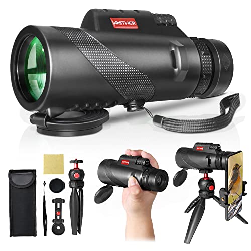 80x100 Monocular Telescope for Smartphones - High Powered HD Monocular with Tripod & Adapter, Low Light Vision for Adults - for Wildlife, Bird Watching, Hunting, Hiking 80x100