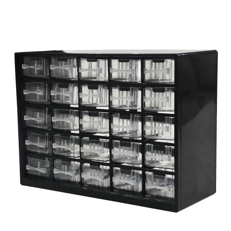 Parts Screws Storage Organizer, Plastic Hardware Art Craft Small Tool Parts Component Organizer Drawer Box 25 Drawers (Black)