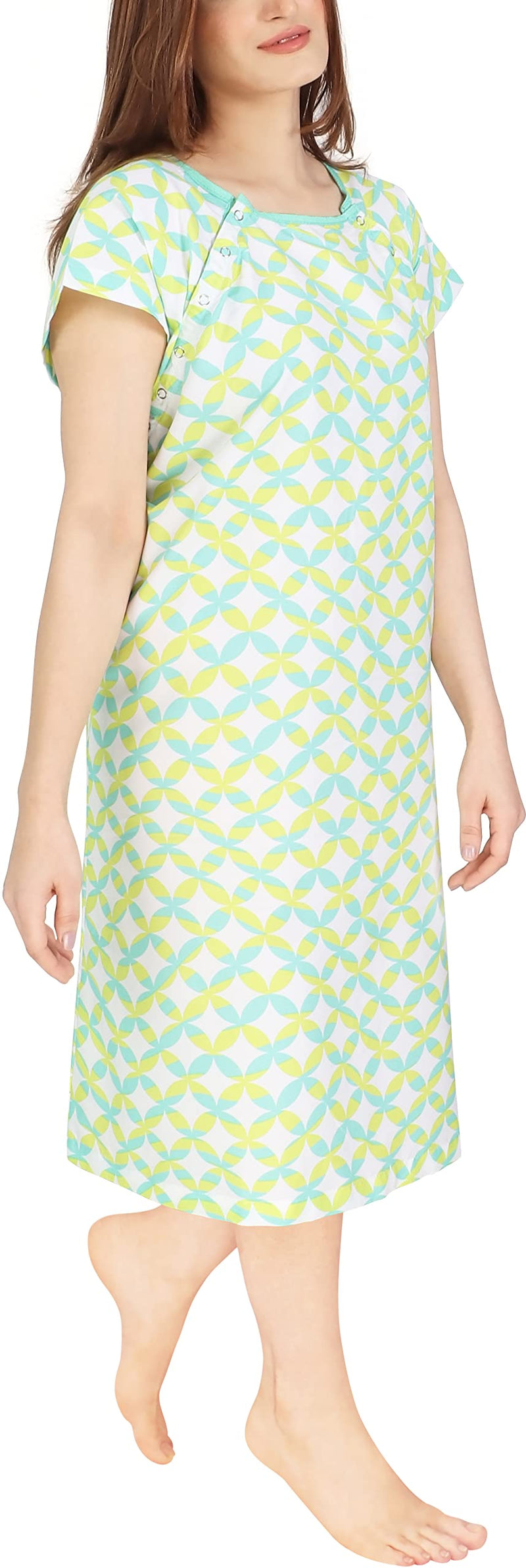 [Australia - AusPower] - NY Threads Women's Hospital Gown Soft and Stylish Patient Gown Small-Medium Waves - Lime 