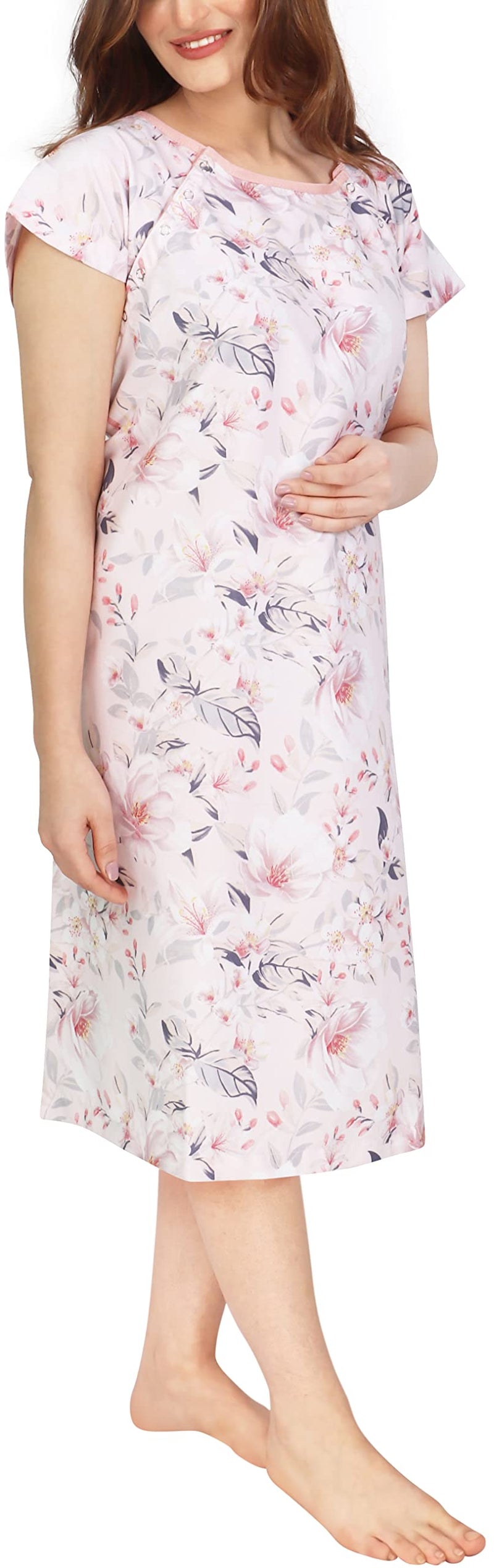 [Australia - AusPower] - NY Threads Women's Hospital Gown Soft and Stylish Patient Gown Large-X-Large White Rose - Pink 