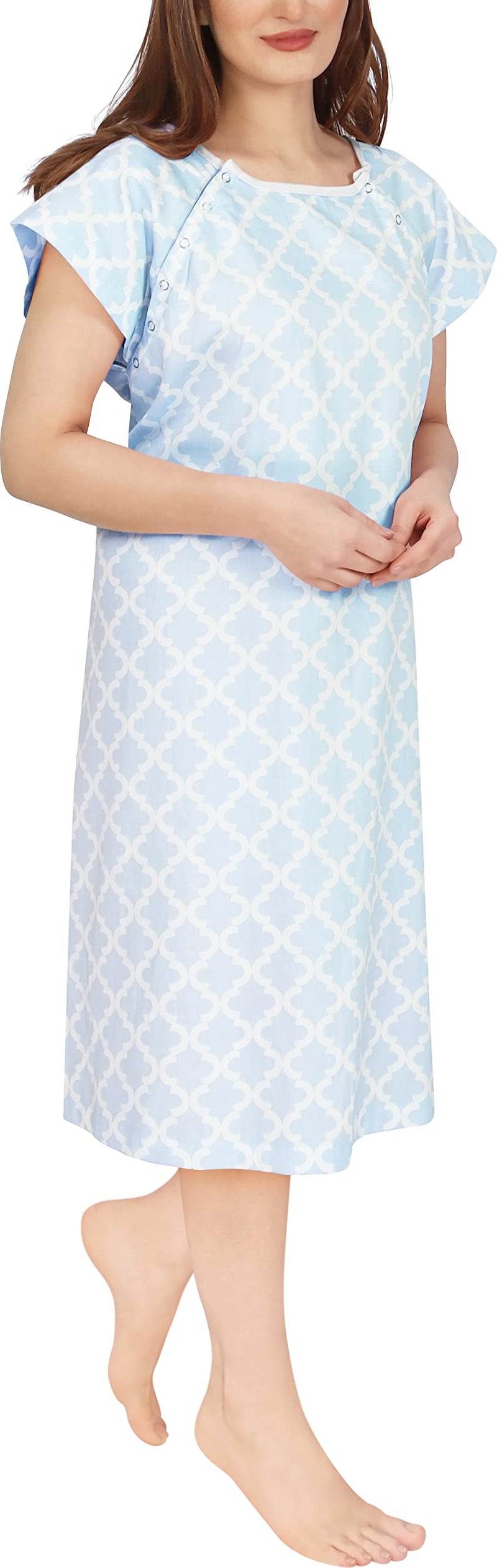 [Australia - AusPower] - NY Threads Women's Hospital Gown Soft and Stylish Patient Gown, Large-X-Large, Moroccon Tile Blue 