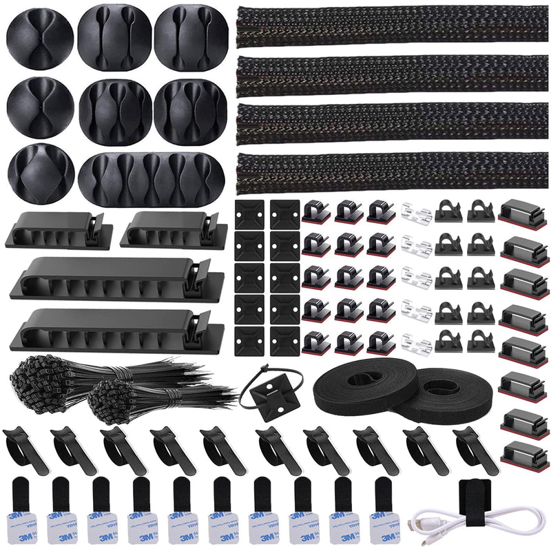 [Australia - AusPower] - 311Pcs Cable Management Organizer Kit 4 Cable Sleeve Split,53Cable Clips 12Cord Clips Holder,22 Cable Ties, 20 Adhesive Wall Cable Tie, 200Fasten Cable Ties for TV Office Home Electronics 311 PCS 