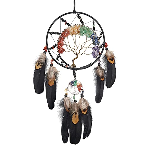 7 Chakras Dream Catchers Tree of Life Dream Catcher Wall Decor Ornaments Black Tree of Life Art(ornament)