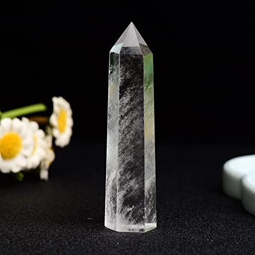 1Pc Natural Clear Quartz Crystal Tower 3.6-4.3" Healing Crystal Wand 6 Faceted Chakra Reiki Meditation Therapy 3.54-4.33”（9-11cm）