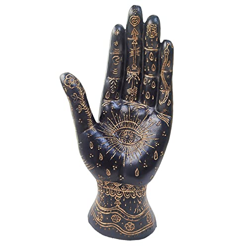 Palmistry Hand Resin Statue Telling Palm Reading, Ancient Mystical Palm with Lines and Symbols Sculpture for Palm Readers（Black） Black