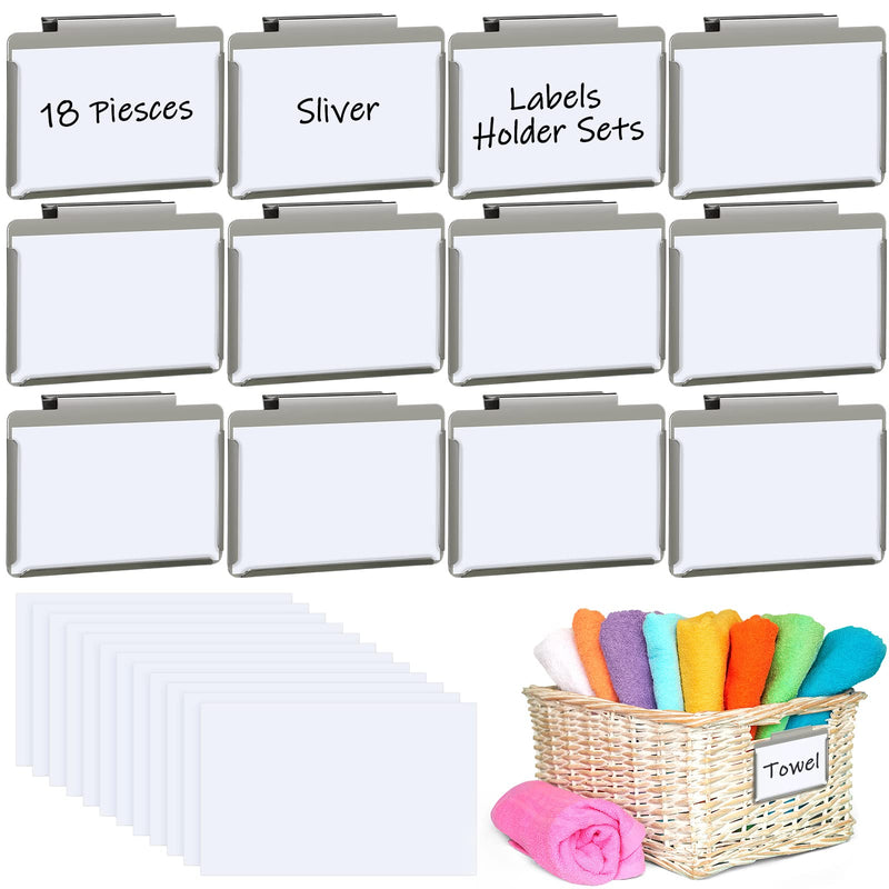 Basket Bin Labels Clips Label Holders Stainless Label Holders Removable Metal Bin Clips with Replacement Papers for Labeling, Classification, Induction (12 Pack) 12