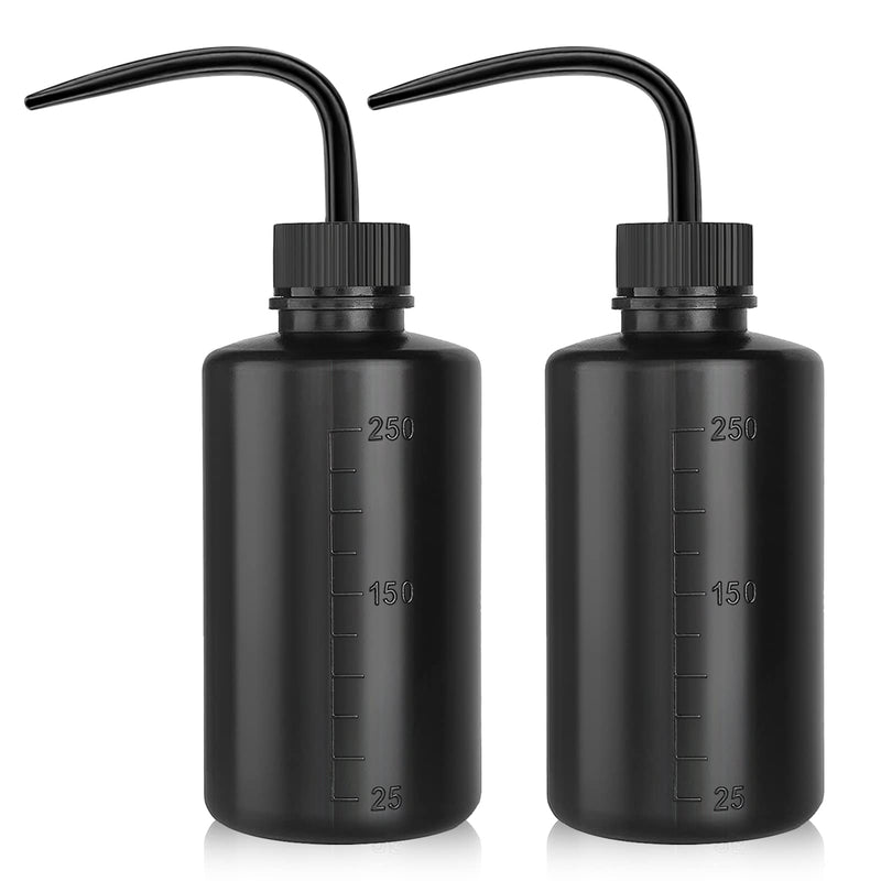 [Australia - AusPower] - Wash Bottle 2pcs 250ml/8oz Safety Bottles Watering Tools, Economy Plastic Squeeze Washing Cleaning Bottle with Narrow Mouth Scale Labels for Medical Succulent Irrigation Wash Plant Bottle (Black) Black 