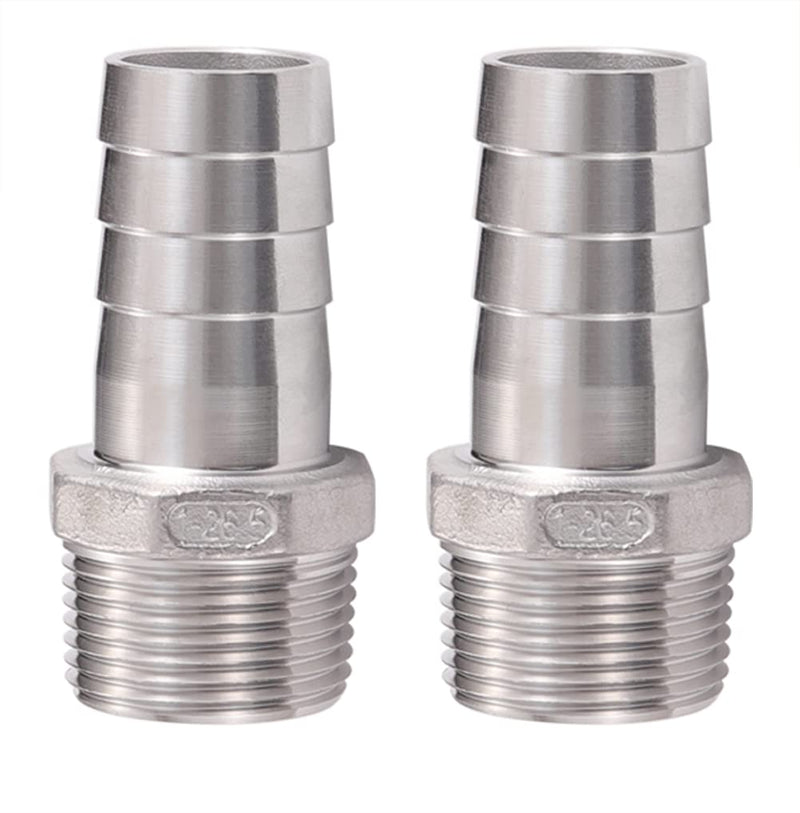 [Australia - AusPower] - Stainless Steel Hose Barb Fitting,1" Hose Barb to 1" Male NPT, for Water Fuel Air (Pack of 2) 1" Barb to 1" NPT 