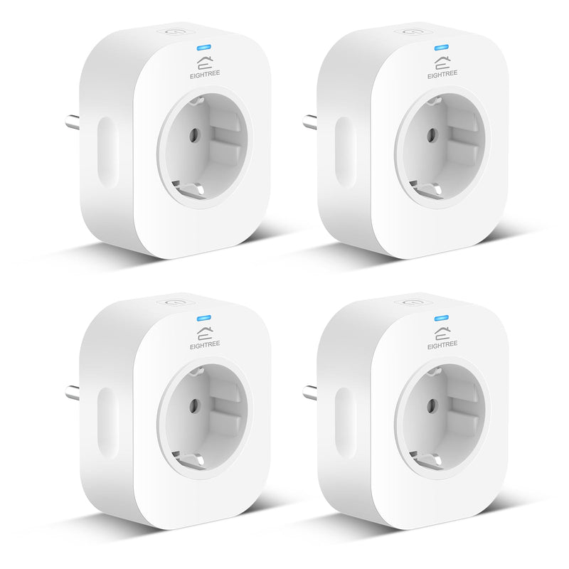EIGHTREE Smart WLAN Socket with Current Measurement, 16 A, 2.4 GHz WiFi, Pack of 4 | Smart Home WiFi Socket with Schedule and Remote Access, TÜV Certified, Works with Alexa, Google Home, SmartThings