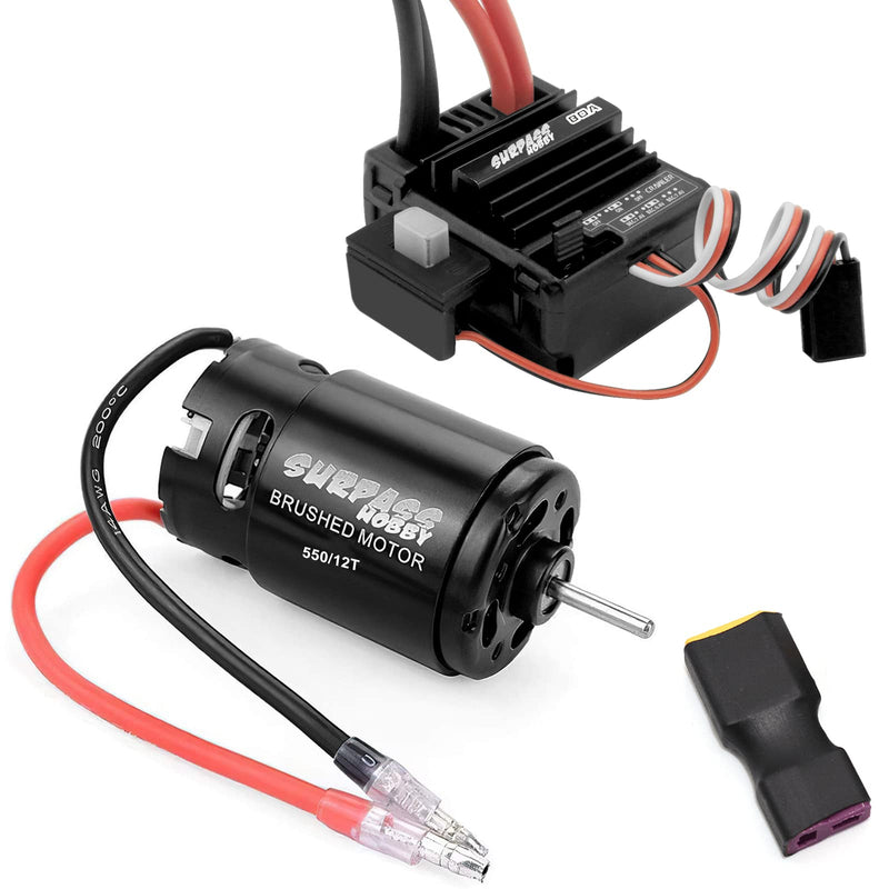 OGRC 550 12T Brushed Motor 80A ESC Set with T-XT60 Converter Adaptor for 1/10 RC Truck Car Traxxas Slash 2WD 4×4 Arrma Granite Senton Typhon 4×4 Redcat Axial HPI (T Plug)