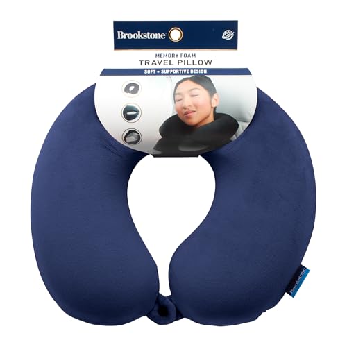 Brookstone Travel Neck Pillow - Lightweight U-Shaped Memory Foam Travel Pillow for Airplane, Car Travels & Sleeping, Blue One Size