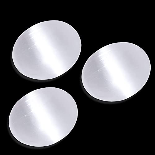 Selenite Palm Stone, Healing & Calming Effects - High Energy Selenite Worry Stone, Used for Cleansing and Protection – 3 Pack Selenite Palm Stone Palm-sized