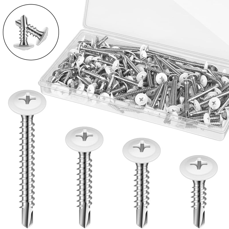 [Australia - AusPower] - Peryiter White Screws Self Tapping Screws for Metal White Thread Truss Head Screws 8 Fast Self Drilling Screw Sheet Metal Screws for Wire Lath to Metal Studs, Wood Work Screw, 4 Sizes (160 Pcs) 160 
