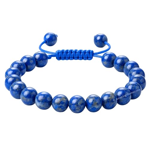 Amazing Gemstone Lapis Lazuli Bracelet for Women Men's Gifts - Protection Healing Crystal Bracelet - 8mm Gemstones Beaded Adjustable Bracelet Pulseras para Hombres Mujer Stocking Stuffers