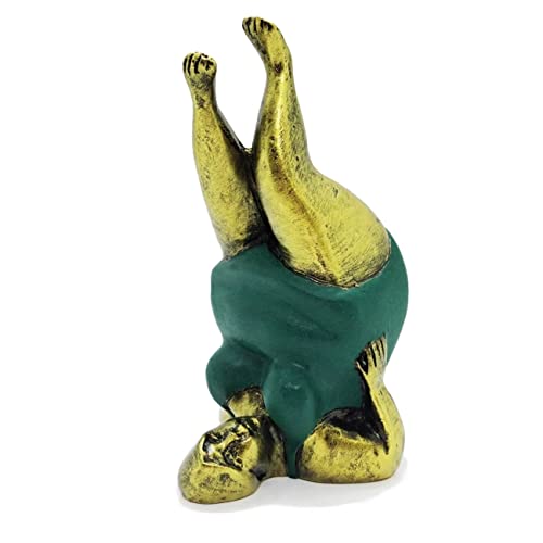5½" Green Gold Supported Shoulder Stand Pose Resin Yoga Asana Fat Lady Figurine Meditating Woman Statue Adult Collectors Elegant Handcrafted Shelf Display Decoration Home Decor Gifts YGsss_008