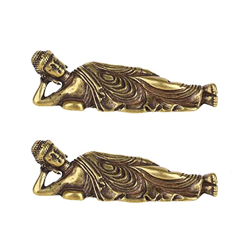 Ximimark 2 pcs Solid Pure Brass Buddha Small Ornament Figurines Antique Copper Guanyin Sleeping Buddha Statue Desk Decorations Home Decor Craft