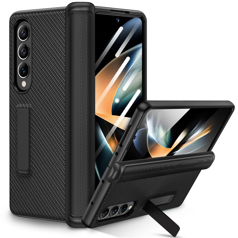 [Australia - AusPower] - Ruky Kickstand Case for Galaxy Z Fold 4, Hinge Protection, Full Body & Built-in Screen Protector, PU Leather Stand Case for Samsung Galaxy Z Fold 4 5G, Carbon Fiber 