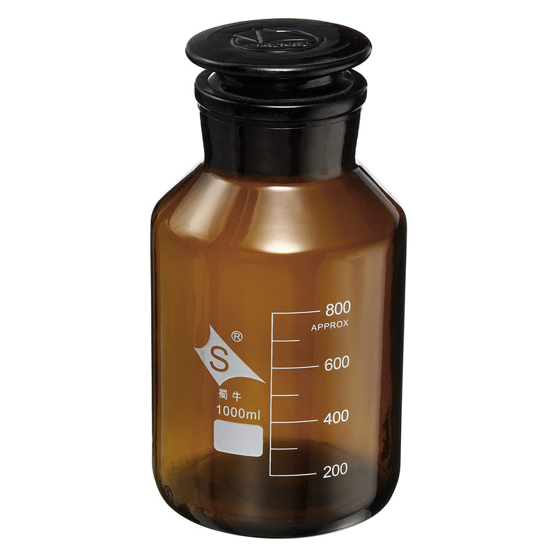 PATIKIL 1000mL Reagent Media Bottle, 1Pcs Round 3.3 Borosilicate Glass Graduated Storage Bottle with Amber Cap for Chemistry Lab Universities Home, Amber 33.8 Ounces