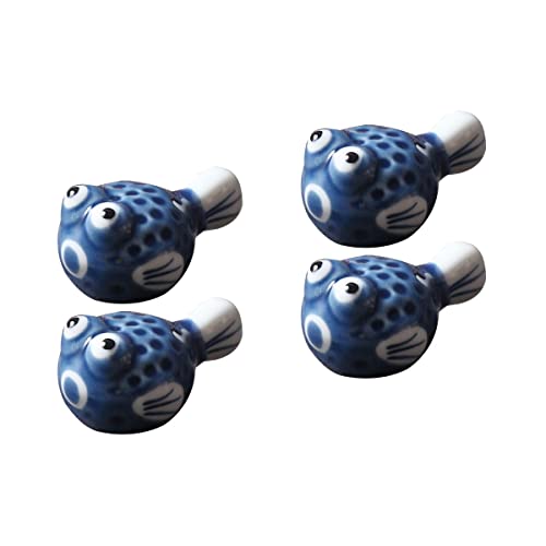 Hemoton Ceramic Chopstick Rest Set of 4 - Puffer Fish Design Tabletop Holder for Chopsticks Forks Spoons Kitchen Utensils for Home Parties and Celebrations