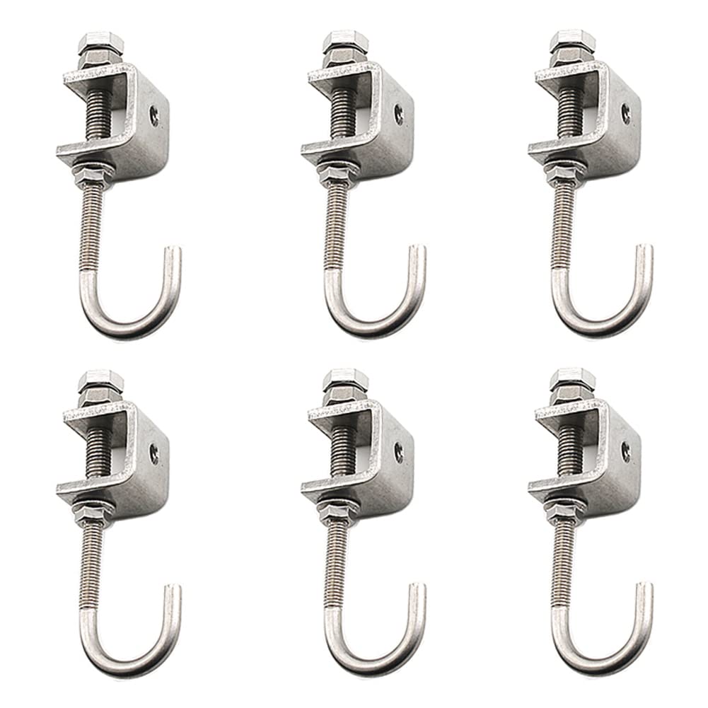 I-Beam Clamps with Hooks; C Clamp Hook Stainless Steel; Pipe Clamp Hooks for Hanging; Bolt Clamp Hook.Hooks for Use Slotted Angle in Galvanized(6Pcs)