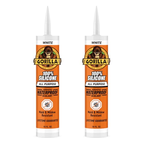 Gorilla 100% silicone sealant caulk, white, two 10 oz cartridges