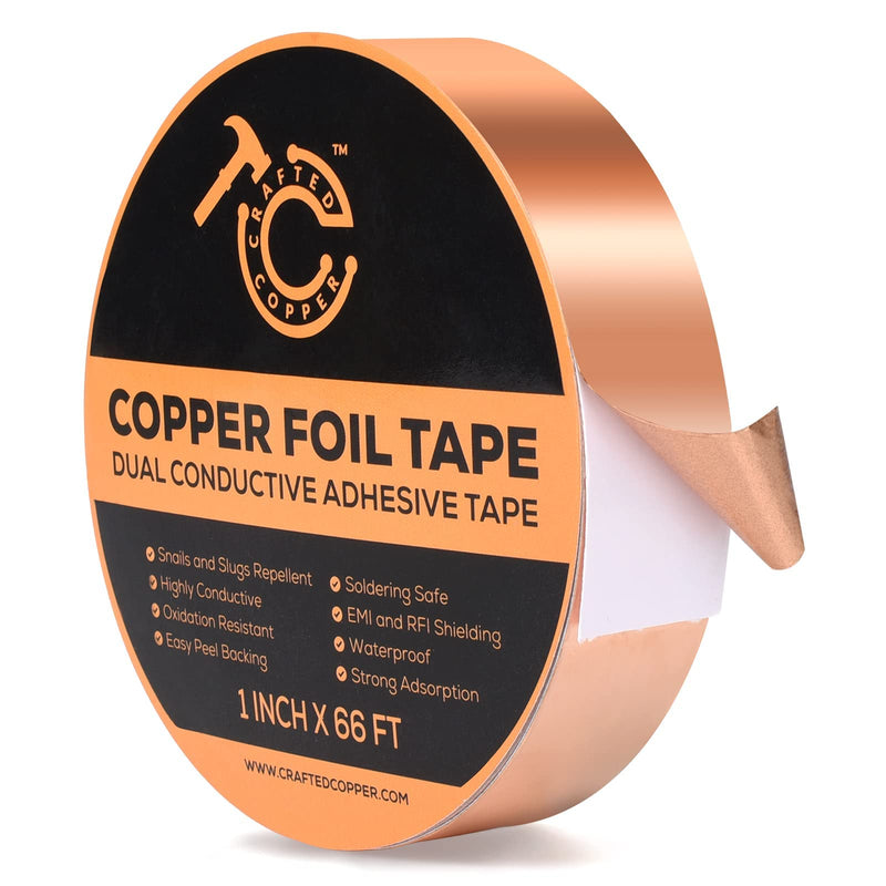 [Australia - AusPower] - Conductive Copper Tape 100% Pure Double Sided Adhesive Copper Foil Tape for Stained Glass, Guitars, EMI Shielding, Electric Connections, Repairs, Grounding, Crafts (1inch x 66FT) 1inch x 66FT 1 