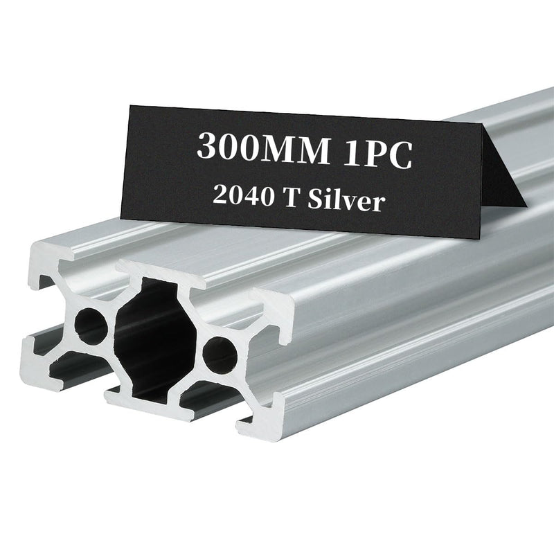[Australia - AusPower] - 1pc 2040 T Slot Aluminum Extrusion Profile 300mm 11.81inch European Standard Anodized Extruded Linear Rail Guide Frame for 3D Printer Laser Engraving CNC Automation Equipment DIY Silver BELLA BAYS 300mm (11.81") 2040 T Silver 1 
