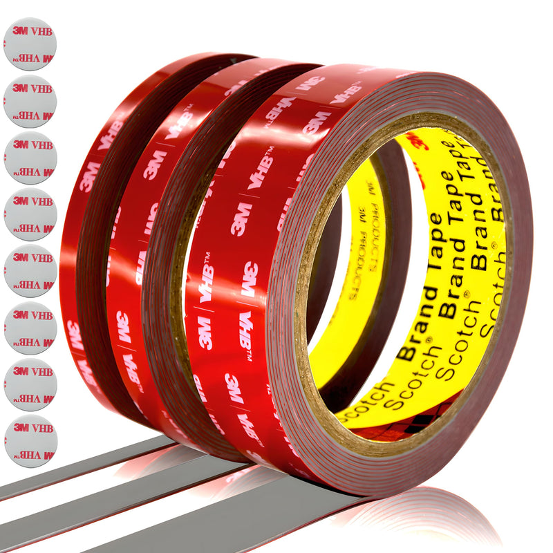 [Australia - AusPower] - 3M double sided tape heavy duty, VHB Tape. (1/4in,1/2in,1in) x 10 ft, Made of 3M VHB Tape. for Wall Photo Frame, Car Decoration, LED Strip Light. Waterproof Mounting Tape… 1/4,1/2,1in-3M-3 Rolls, Strong Pads: 1in x 8 pack. 