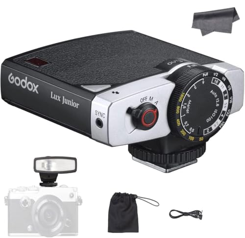 GODOX Lux Junior Speedlite Retro Camera Flash, GN12, 6000K CCT A/M Flash Mode, 28mm Focal Length Compatible with Canon Nikon Sony Fujufilm Digital Film Cameras