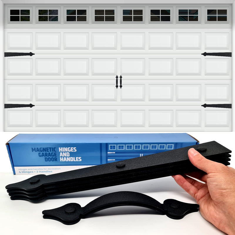 [Australia - AusPower] - Premium Quality & Strong Magnetic Garage Door Decorative Hardware - Set of 2 Handles + 4 Hinges - Faux Garage Door Accents Kit for Curb Appeal | No Installation Needed | Will Never Fall Off Magnetic Hinges & Handles Set 